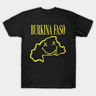 Vibrant Burkina Faso Africa x Eyes Happy Face: Unleash Your 90s Grunge Spirit! Smiling Squiggly Mouth Dazed Smiley Face T-Shirt